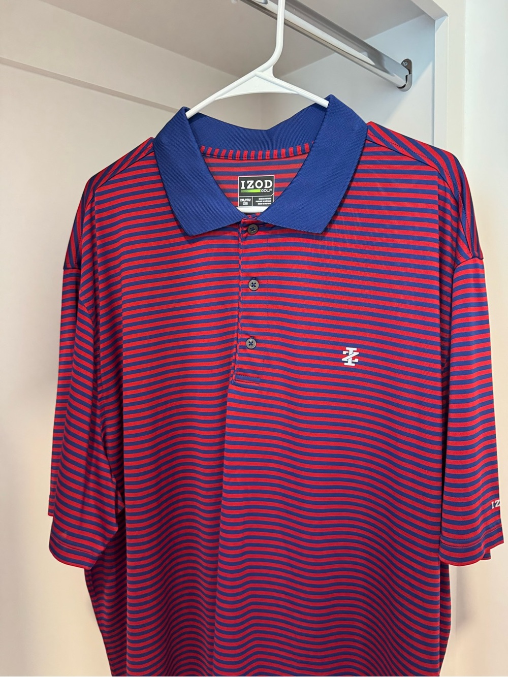 Izod Men's Blue Collar Red & Blue Striped Polo